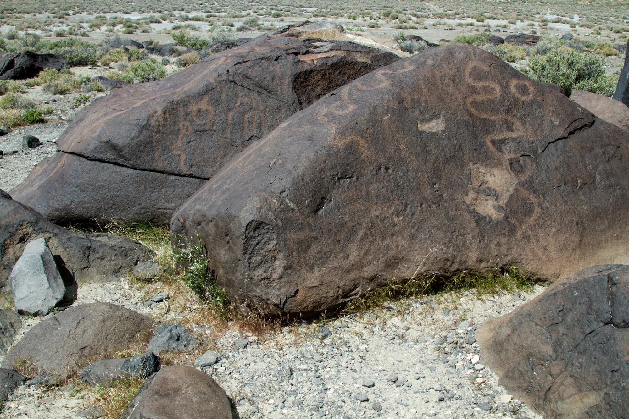 Rocas con petroglifos en el desierto alto